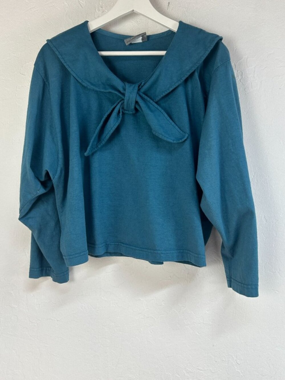 Mishi Womens Blue Sailor Collar Long Sleeve Cotton Knit Top One Size USA Made